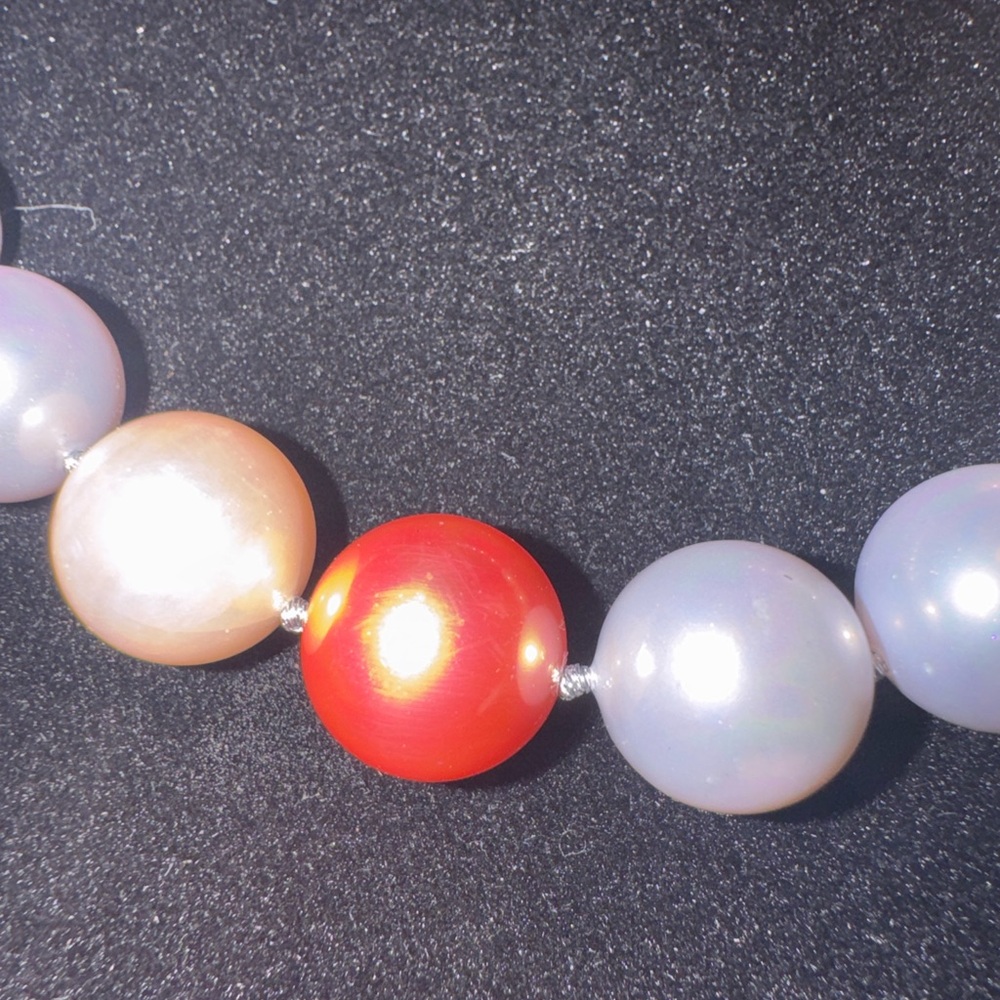 Vintage Graduated Faux Pearl Necklace Pink Gray Coral Sterling 925 Clasp 18” - Picture 3 of 4